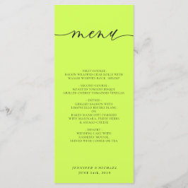 Cyber Lime Jet Black Simple Script Wedding Dinner Menu