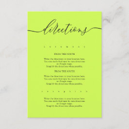 Cyber Lime Jet Black Simple Wedding Directions Informatiekaartje