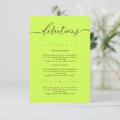 Cyber Lime Jet Black Simple Wedding Directions Informatiekaartje (Staand voorkant)