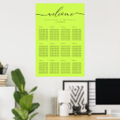 Cyber Lime Jet Black Welcome Wedding Table Seating Poster (Thuiskantoor)