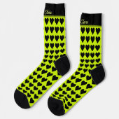 Cyber Lime Zwarte Hartjes Custom Naam Script Sokken (Links)