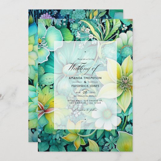 Cyber Limoen Bloemenbruiloft Kaart (Voorkant / Achterkant)