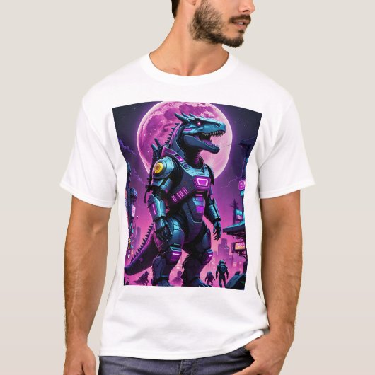 Cyber Mecha Dinosaur Futuristic Sci-Fi Battle T-sh T-shirt (Voorkant)