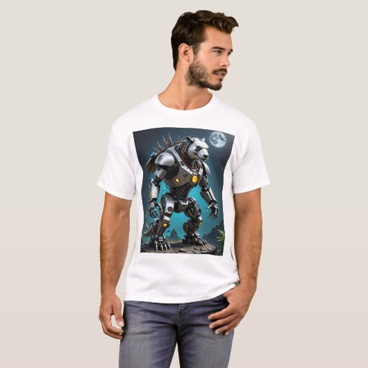 Cyber Mecha Panda Futuristic Robotic Warrior T-shi T-shirt (Voorkant volledig)