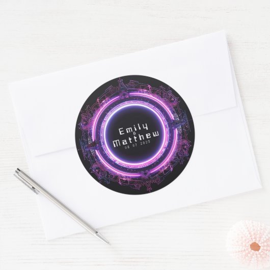 Cyber-Medieval Fusion Wedding Ronde Sticker (Envelop)