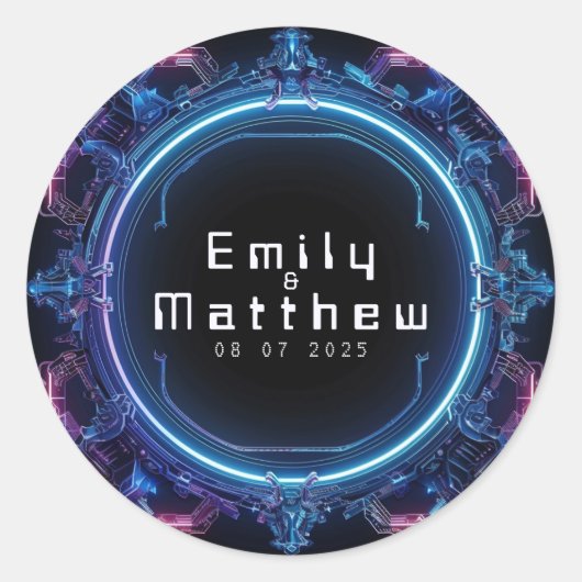 Cyber-Medieval Fusion Wedding Ronde Sticker (Voorkant)