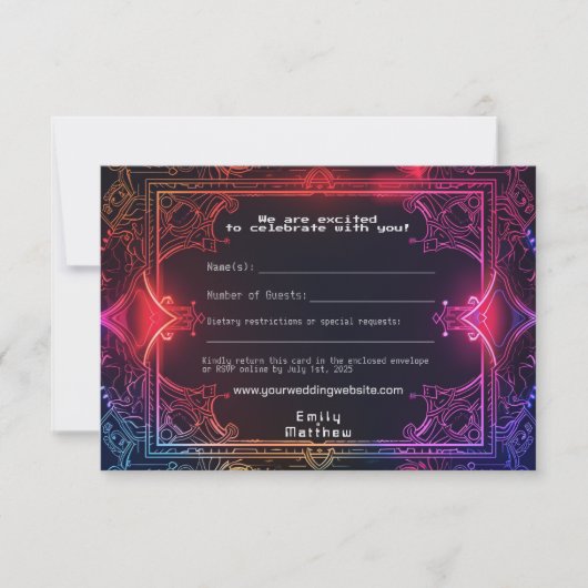 Cyber-Medieval Fusion Wedding RSVP Kaart (Voorkant)