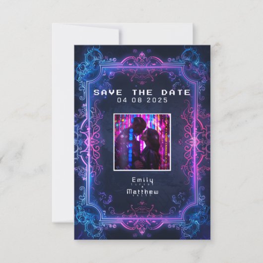 Cyber-Medieval Fusion Wedding Save The Date (Voorkant)