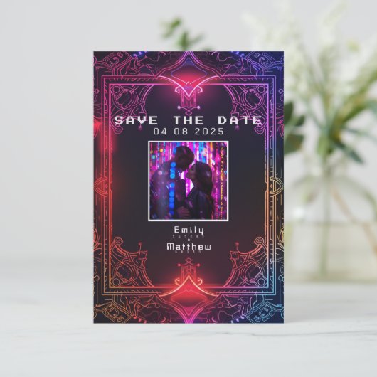 Cyber-Medieval Fusion Wedding Save The Date (Staand voorkant)