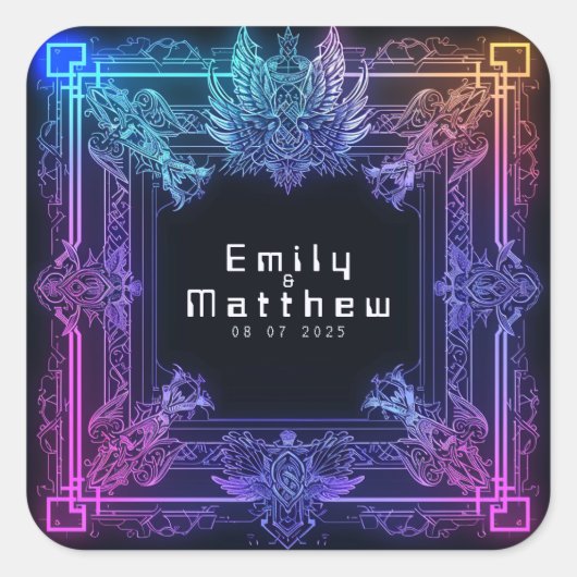 Cyber-Medieval Fusion Wedding Vierkante Sticker (Voorkant)