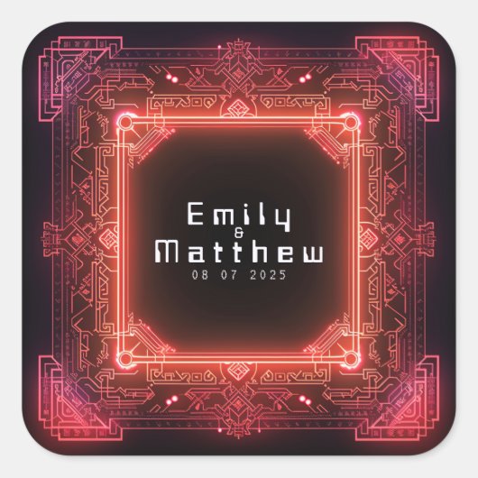 Cyber-Medieval Fusion Wedding Vierkante Sticker (Voorkant)
