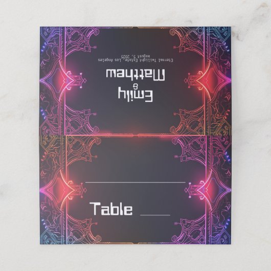 Cyber-Middeleeuwse Fusie Bruiloft Plaatskaartje (Buitenkant ongevouwen)