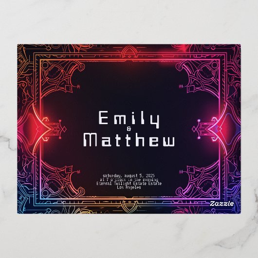 Cyber-middeleeuwse Fusion Wedding RSVP Kaart REAL  (Achterkant)