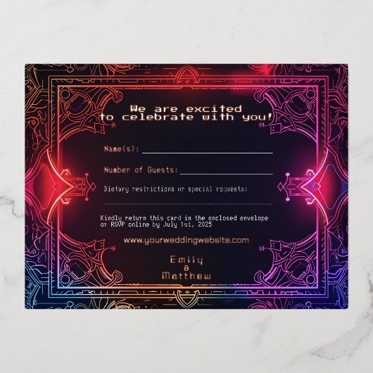 Cyber-middeleeuwse Fusion Wedding RSVP Kaart REAL  (Voorkant)