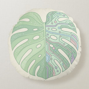 Cyber Monstera Printplaat Kussenblad — T Rond Kussen