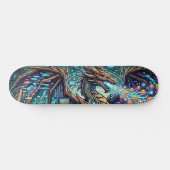 Cyber-Neon Blue Dragon Glitch Art Mural Design Persoonlijk Skateboard (Horizontaal)