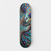 Cyber-Neon Blue Dragon Glitch Art Mural Design Persoonlijk Skateboard (Voorkant)