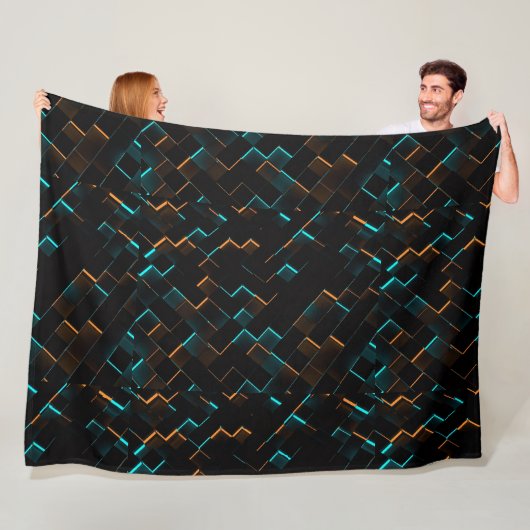 Cyber Neon Geometrische Kunst Dekken Fleece Deken (In situ)