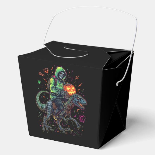 Cyber Neon Skeleton Riding Robo Dino – Halloween Bedankdoosjes (Voorkant)