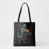 Cyber Neon Skeleton Riding Robo Dino – Halloween Tote Bag (Voorkant)