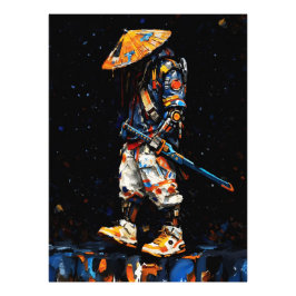Cyber Ninja Paletmes Neon Oranje Impasto Foto Afdruk