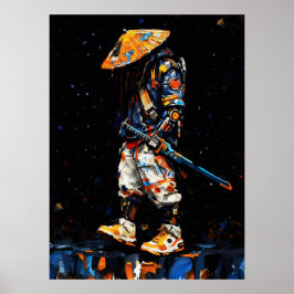 Cyber Ninja Paletmes Neon Oranje Impasto Poster