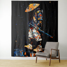 Cyber Ninja Paletmes Neon Oranje Impasto Wandkleed
