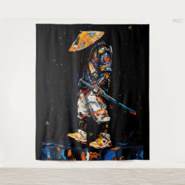 Cyber Ninja Paletmes Neon Oranje Impasto Wandkleed