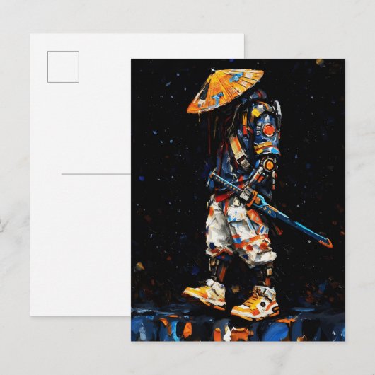 Cyber Ninja Palette Knife Neon Orange Impasto Briefkaart (Voorkant / Achterkant)