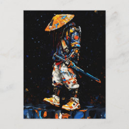Cyber Ninja Palette Knife Neon Orange Impasto Briefkaart
