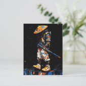 Cyber Ninja Palette Knife Neon Orange Impasto Briefkaart (Staand voorkant)