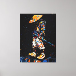 Cyber Ninja Palette Knife Neon Orange Impasto Canvas Afdruk
