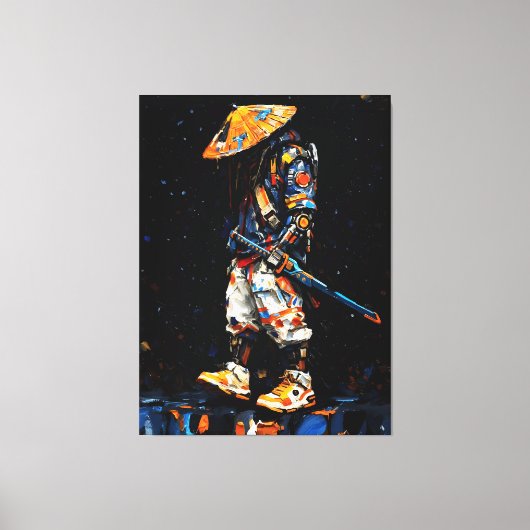 Cyber Ninja Palette Knife Neon Orange Impasto Canvas Afdruk (Voorkant)