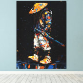 Cyber Ninja Palette Knife Neon Orange Impasto Canvas Afdruk (Insitu (Houten vloer))