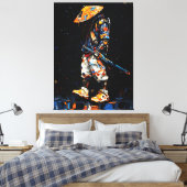 Cyber Ninja Palette Knife Neon Orange Impasto Canvas Afdruk (Insitu (Slaapkamer))