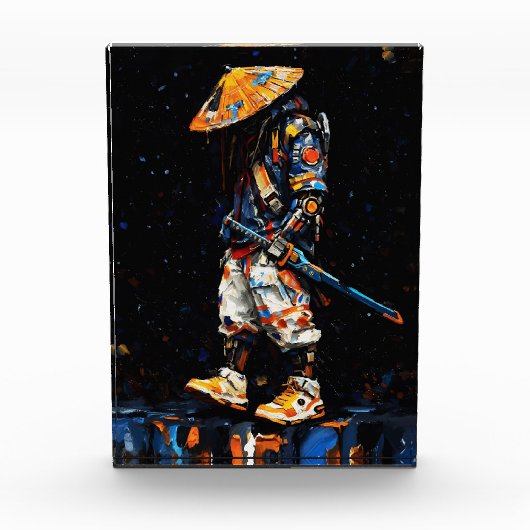 Cyber Ninja Palette Knife Neon Orange Impasto Fotoblokken (Voorkant)