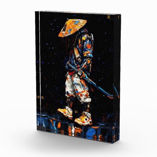 Cyber Ninja Palette Knife Neon Orange Impasto Fotoblokken (Rechts)