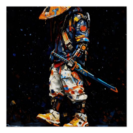 Cyber Ninja Palette Knife Neon Orange Impasto Perfect Poster (Voorkant)