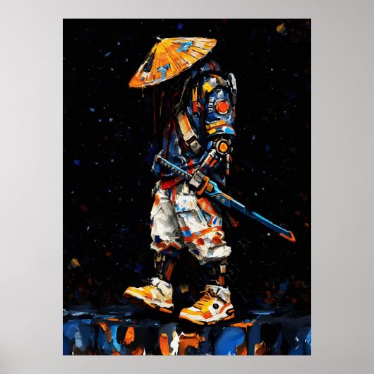 Cyber Ninja Palette Knife Neon Orange Impasto Poster (Voorkant)