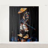 Cyber Ninja Palette Knife Neon Orange Impasto Wandkleed (Voorkant)