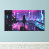 Cyber Noir (Nachtstad van Cyberpunk) Canvas Afdruk (Insitu (Houten vloer))