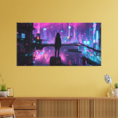Cyber Noir (Nachtstad van Cyberpunk) Canvas Afdruk (Insitu (Woonkamer))