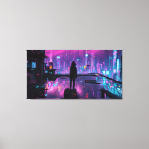 Cyber Noir (Nachtstad van Cyberpunk) Canvas Afdruk