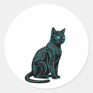 Cyber Nyan Futuristische Cyberpunk Kat Gamer Kledi Ronde Sticker