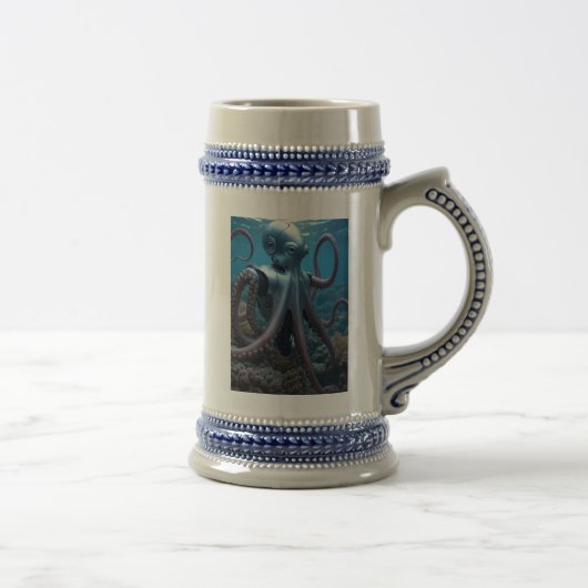 Cyber Octopus blauwe linkerhand stein Bierpul (Rechts)