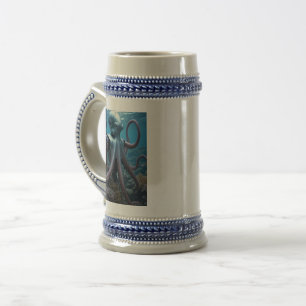 Cyber Octopus blauwe stein 2-zijdig Bierpul
