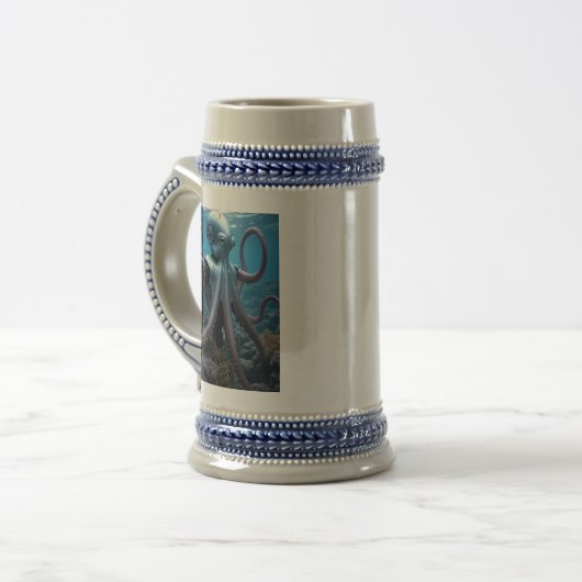 Cyber Octopus blue stein 2 sided Bierpul (Voorkant links)