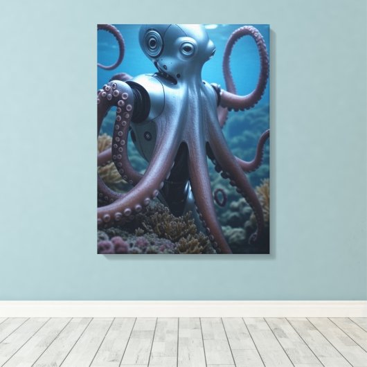 Cyber Octopus canvasprint Canvas Afdruk (Insitu (Houten vloer))