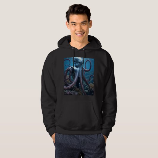Cyber Octopus mannen zwarte hoodie (Voorkant volledig)
