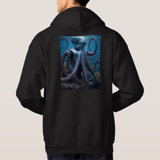 Cyber Octopus mannen zwarte hoodie achterkant (Achterkant)